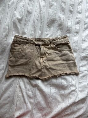 Edikted Beige Frayed Denim Mini Skirt